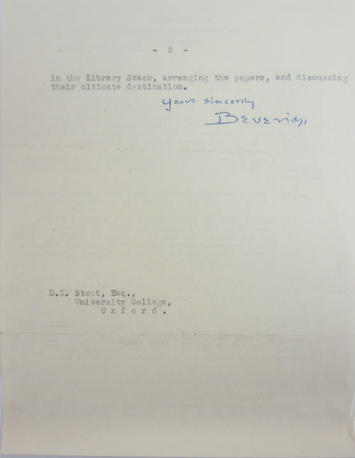 Unknown letters from Beveridge