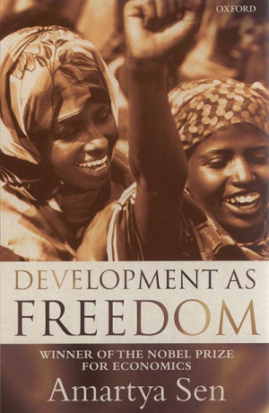 Button link to book review of Development as Freedom