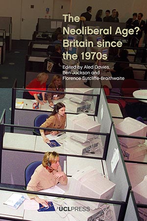 The Neoliberal Age? Britain since the 1970s book cover - office cubicles with women on telephones
