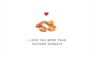 Valentine's Day card illustration with nuggets, saying "I love you more than chicken nuggets"
