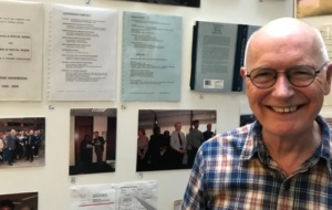 Mark with an exhibit at the recent opening of an Exhibition to celebrate 50 Years of Social Work Education at Birmingham City University where I was Head of School of Social Work from 1996-2003