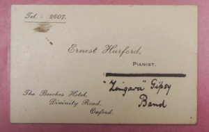 Old business card text Ernest Hurford, pianist