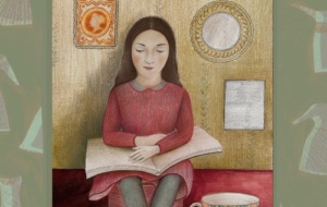 Artistic depiction of a girl reading the book, inspired by The Borrowers