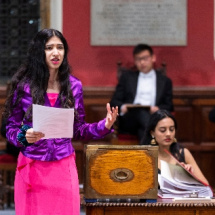 Woman speaking at Oxford Union