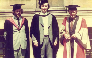 Three generations - Humphry, Jonathan and E J Bowen in academic dress at Oxford in 1977