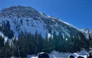 A view of a snowy mountain in the Tarentaise Valley